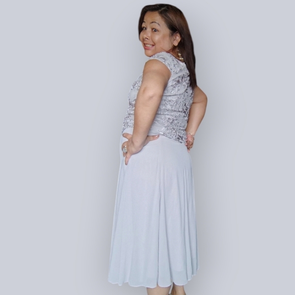 JACQUES VERT WOMENS SMALL FLORAL FORMAL GREY DRESS WEDDING PROM OR GRAD… - Picture 2 of 10